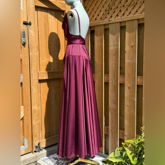 🆕 BRONX & BANCO 🧿 NWOT Leo Burgundy Silk-Blend Maxi Dress Gown, Sz L US 8 - Picture 6 of 15